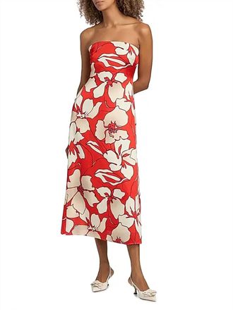 Ramy Brook Kamilla Strapless Midi Dress In Crimson Floral