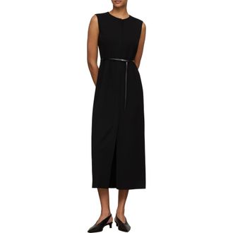 Lafayette 148 New York Belted Finesse Crepe Sheath Dress in Black at Nordstrom, Size 16