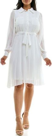 Nina Leonard Long Sleeve Pleated Shirtdress in Ivory at Nordstrom Rack, Size X-Large