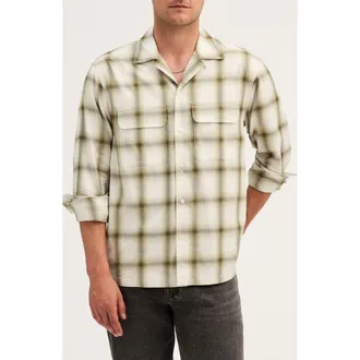 Madewell Plaid Long Sleeved Camp Shirt in Olive Drab Fade Plaid at Nordstrom, Size Xx-Large