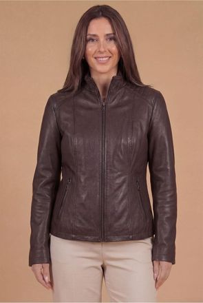 D'Arienzo Giacca in pelle testa di moro vestibilit&agrave; comfort effetto vintage DArienzo, Seleziona Taglia XXL, Colore Testa di moro