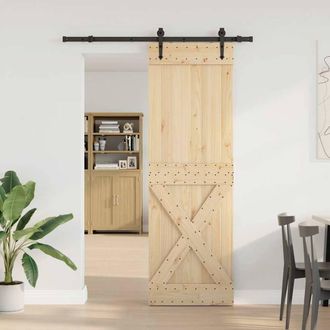 Berkfield Home Sliding Door with Hardware Set 70x210 cm Solid Wood Pine in Brown