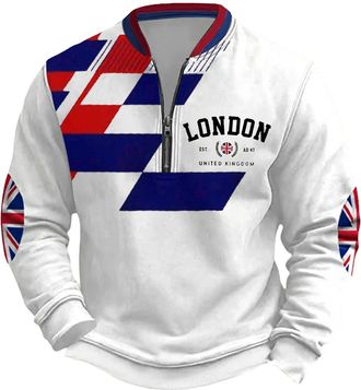 Generic Mens Sweatshirts Quarter Zip Collar Casual Pullover Jumper For Men Uk British Flag Printed Fleece Sweatshirts Autumn Winter Thermal Tracksuit Tops Bus