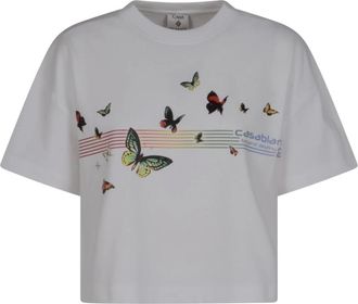 Casablanca T-Shirts, female, White, XS, Butterfly Boxy Cropped T-Shirt