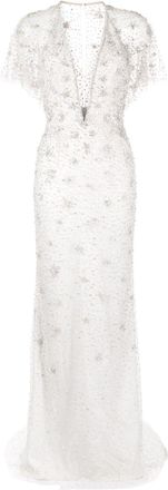 Jenny Packham Sofie crystal-embellished gown - women - Polyester/Polyester - 10 - Grey