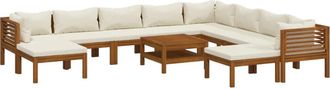 vidaXL Muebles De Jard&iacute;n 11 Pzas Cojines Crema Madera Maciza Acacia Vidaxl