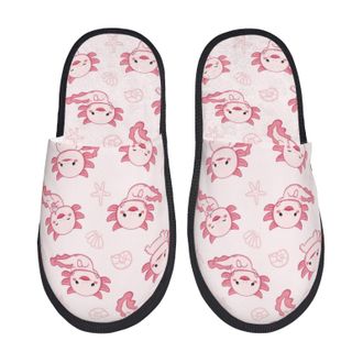 Generic Cotton Slippers Axolotl Salamander Funny Pink Breathable Plush Slippers Lightweight Cotton Slipper For Room Spa Travel L