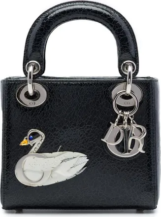 Dior Pre-owned Dior Mini Deerskin Ceramic Effect Jeweled Swan Lady Satchel Ladies 93GWUI13J4AB3PIG