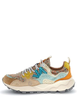 Flower Mountain Multi-Textured Sneakers with Floral Panels and Chunky Sole