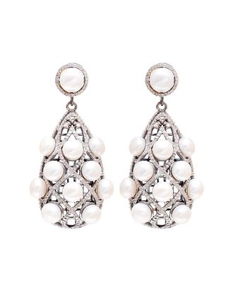 Arthur Marder Fine Jewelry Silver 3.00 Ct. Tw. Diamond & Pearl Earrings