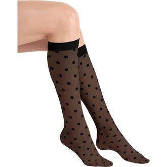 Wolford Daisy Sheer Knee High Socks in Black/Black at Nordstrom, Size Medium