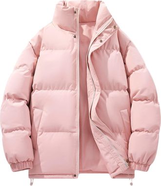 Generic Mens Puffer Jacket without Hood Winter Warm Jackets Regular Fit Zip Up Padded Coats Wind Resistant Quilted Insulated Jackets Plain Colour Outwear Snow