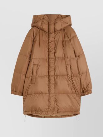 Max Mara long hooded quilted coat and pockets