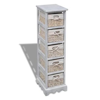 Berkfield Home Wooden Storage Rack 5 Weaving Baskets White