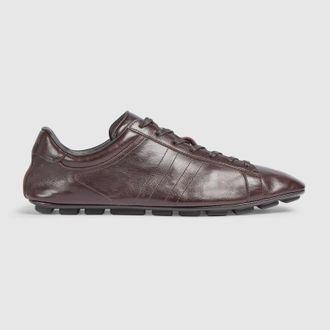 Gucci Mens Lace-up Driver, Brown, Leather