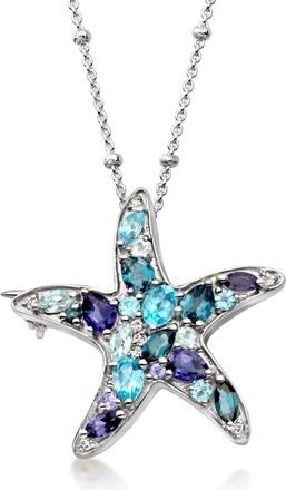 Ross-Simons Multi-Gemstone Starfish Pin/Pendant Necklace in Sterling Silver