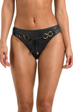 L'agence Nicole Metallic Belted Bikini Bottoms in Black at Nordstrom, Size X-Small