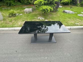 Fimous Aluminum Garden Furniture Rising Adjustable Lifting Dining or Coffee Table Easy Stop 2 Gas Line Dark Grey