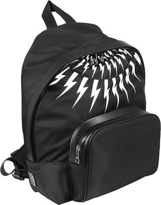 Neil Barrett Rucks&auml;cke - Fair Isle Thunderbolt Nylon Twill Leather City Bac - Gr. unisize - in Schwarz - f&uuml;r Damen