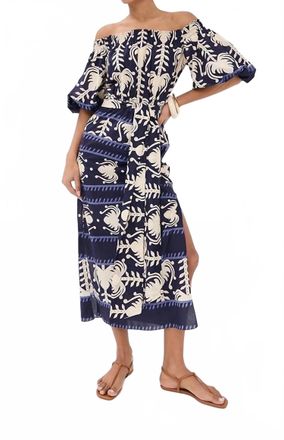Johanna Ortiz Harbor Hues Dress In Navy/ Ecru
