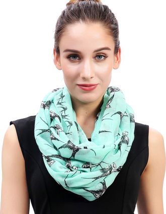 Lina & Lily Swallow Bird Print Lightweight Snood Scarf (Mint green)