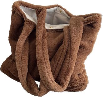 Generic Womens Plush Bags Womens Plush Underarm Bag Shoulder Solid Color Soft Fluffy Shopper Bags Large Capacity Casual Tote(Brown)