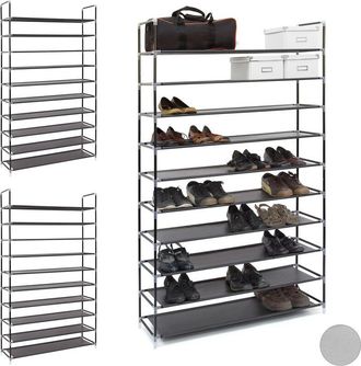 Relaxdays Relaxdays 3x Shoe Rack for 50 Pairs, 10 Levels, Footwear Storage Shelf, HWD: 175.5 x 100 x 29 cm, Fabric & Metal, Black