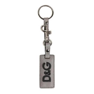 Dolce & Gabbana Leren Logo Metalen Ring Sleutelhanger Houder - Heren - Sleutelhangers & Tashangers - Grijs - ONE Size - Leer - Accessoires