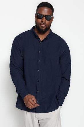 Trendyol MAN Jongens Donkerblauw Effen Lang Regular fit Grote maten Overhemden