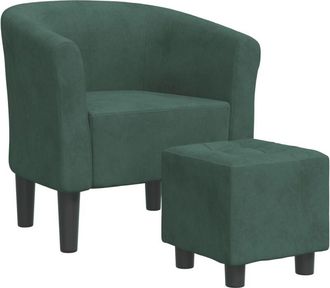 vidaXL Sillón con taburete terciopelo verde oscuro vidaXL