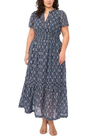 CeCe by Cynthia Steffe Print Smocked Waist Maxi Dress in Classic Navy at Nordstrom, Size 2 X