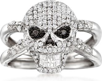 Ross-Simons Black and White Diamond Skull Ring in Sterling Silver