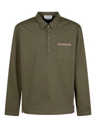 Thom Browne chest-pocket long-sleeve polo shirt - men - Cotton - 1 - Green