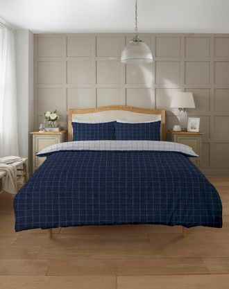 Lewis's Fletcher Check Duvet Set - Navy - Single | TJ Hughes
