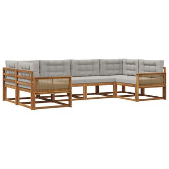 vidaXL Conjunto De Sof&aacute;s De Exterior 6 Pcs Natural Y Gris Claro Vidaxl