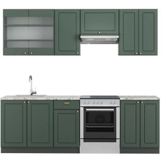 Vicco Cucina componibile Fame-Line, Verde-oro Country House/Antracite, 240 cm, pl Marmo