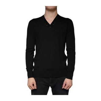 Dolce & Gabbana V-neck Knitwear, male, Black, 2XS, Black V-Neck Wool Jumper