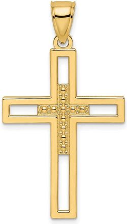 Diamond2Deal 14k Yellow Gold Beaded Polished Double Cross Pendant