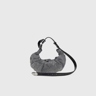 Diesel Grab-D S-Small scrunched hobo bag in crystal denim - Shoulder Bags - Woman - Black