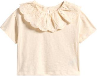Next Kids Eyelet Collar Cotton T-Shirt in Cream at Nordstrom, Size 12-18M