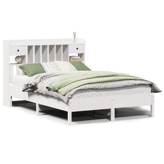 Berkfield Home Bookcase Bed Frame White 150x200 cm King Size Solid Wood Pine