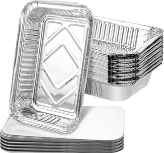 OEM Paquete De 100 Bandejas De Aluminio Con Tapa - 850 Ml - Desechables - Con Tapa - Para Asar A La Parrilla, Hornear Y Almacenar - 21 X 14 X 4 Cm