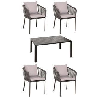 Hhg Nunca Usado] Set De Jard&iacute;n Hhg 616, Mesa+4xsillas, Aluminio Resistente A La Intemperie 140x80cm, Tejido De Cuerda Rope, Antracita Cojines Gris
