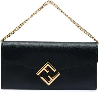 Fendi Pre-owned Fendi Smooth and Grained Calfskin Vitello King Cruise FF Diamonds Continental Envelope Wallet On Chain Ladies 32WWE814GTZSCX3D