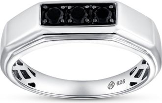LuvMyJewelry Raiden 0.3 CT Bar Black Spinel Ring 925 Silver