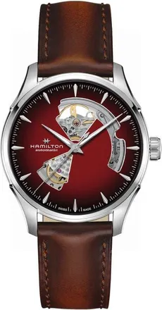 Hamilton Jazzmaster Open Heart Automatic Leather Strap Watch, 40mm in Red at Nordstrom