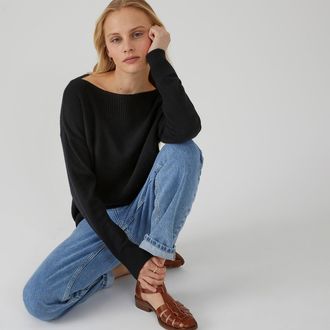 La Redoute Collections Trui met boothals in fijn tricot, kasjmier