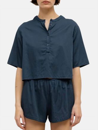 Leset Yoko Short Sleeve Henley Tee In Midnight