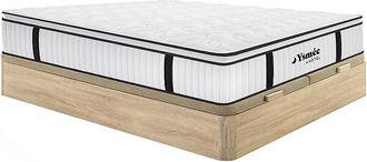 Vente-Unique Conjunto somier canap&eacute; 180 x 200 cm en madera natural + colch&oacute;n anti-fuego de muelles ensacados y topper integrado de 28 cm de espesor - DELICE de YSM