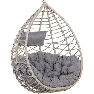 Beliani Beliani - Silla Colgante De Rat&aacute;n Gris Con Marco De Metal Para Interior Y Exterior Cesta Arsita
